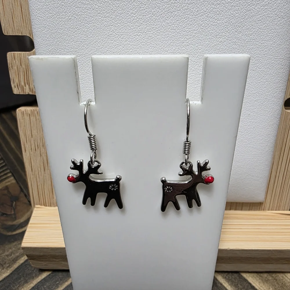 Reindeer Earrings with Red Accents